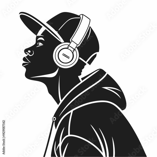 Trendy African American Man Listening To Music With Headphones Vector Illustration