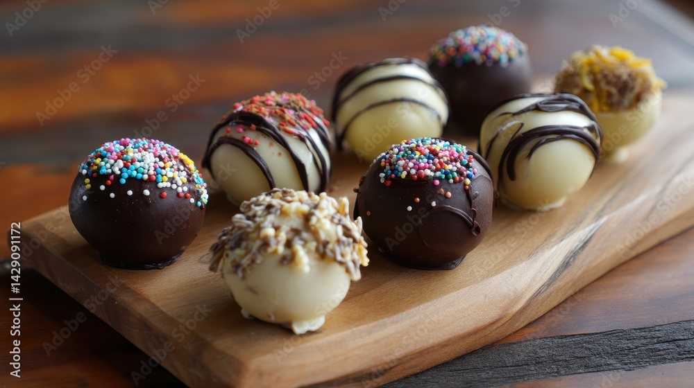 Obraz premium Homemade ice cream ball melts on wooden table.