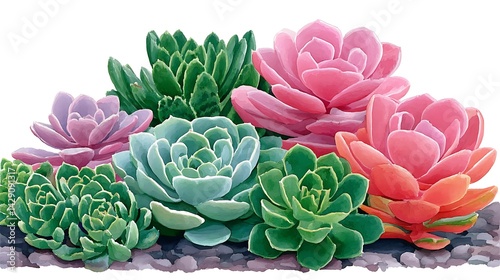 Wallpaper Mural Vibrant succulent arrangement, diverse colors and textures, set against grey gravel Torontodigital.ca