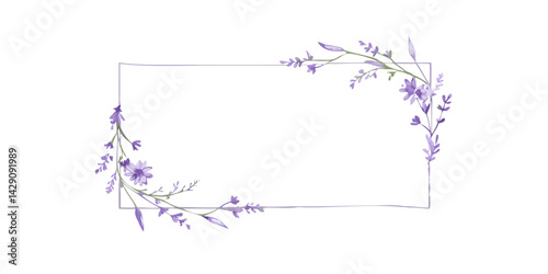 Lavender floral frame with hand-drawn botanical corners