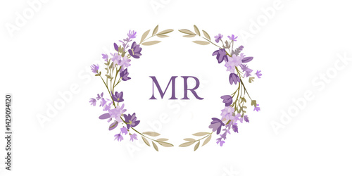Lavender floral wreath with initials MR