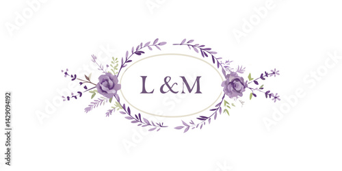 Purple botanical wreath with initials L&M