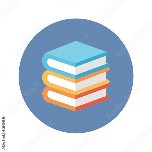 Stack of books in blue circle icon