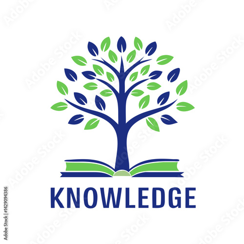 Tree made of leaves and books with the word “knowledge” below