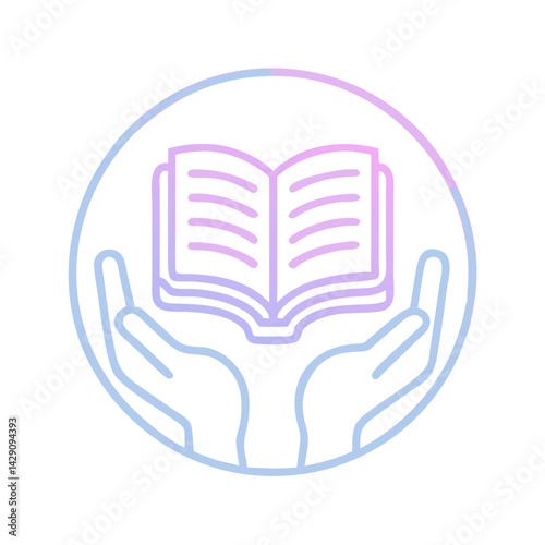 Book held by two hands in soft pastel outline
