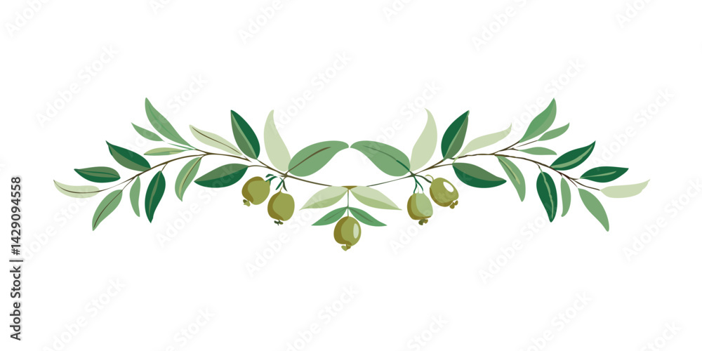 Watercolor olive branch divider with green olives
