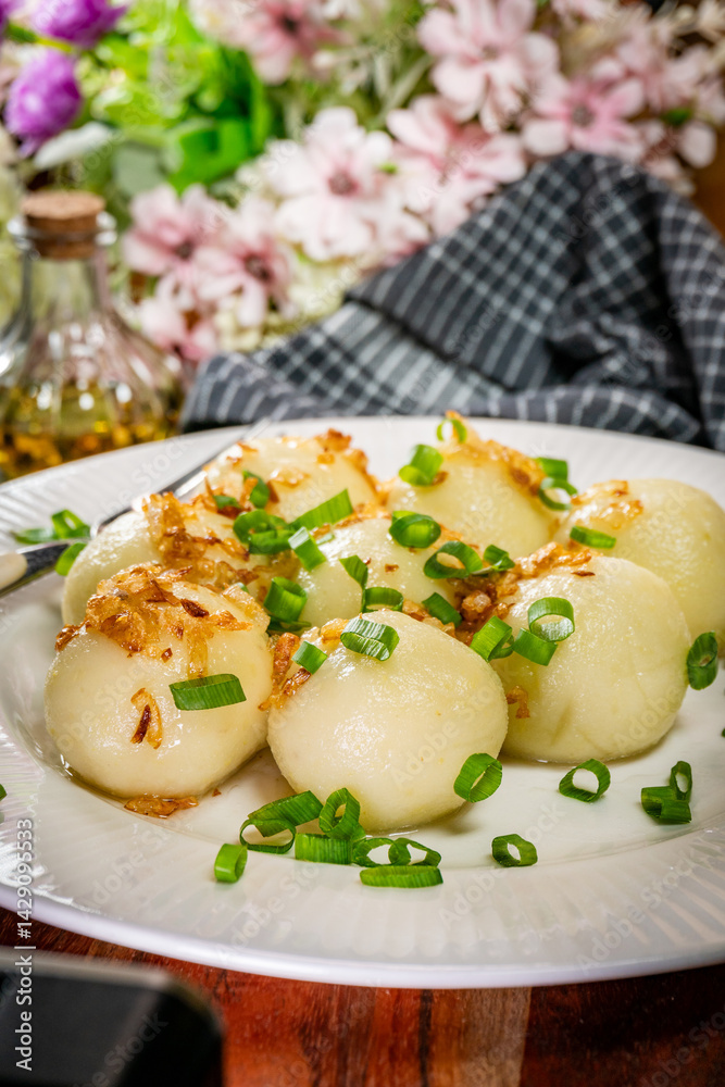 Potato dumplings with meat.