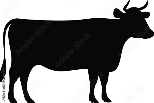 Minimalist Cow Silhouette Vector – Black & White Side View Farm Animal Graphic