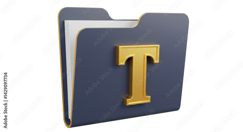 Fototapeta premium Isolated File Folder with Golden Letter T
