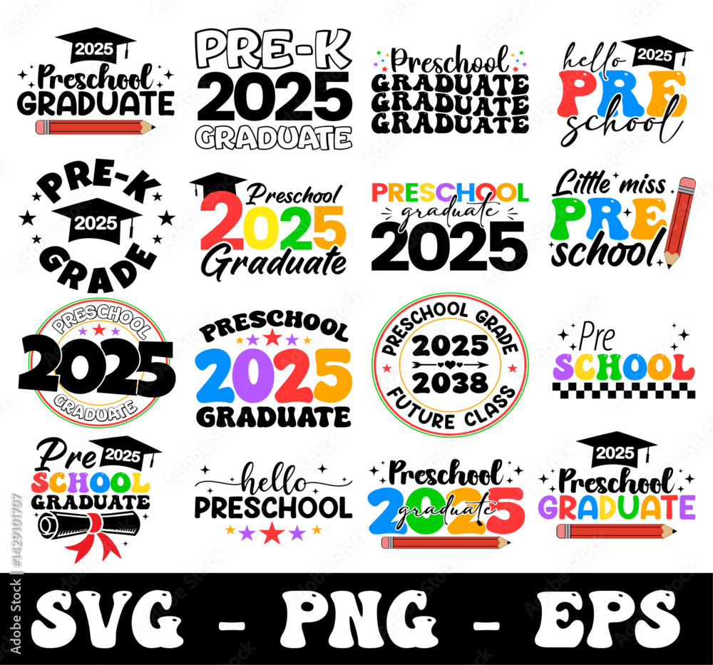 Obraz premium Pre-k Preschool Graduate 2025 Svg Png