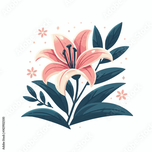 floral, lily, flower, nature, blossom, plant, white, background, spring, flora, bouquet, isolated, botanical, decoration, summer, botany, leaf, bloom, beautiful, green, closeup, petal, illustration, g