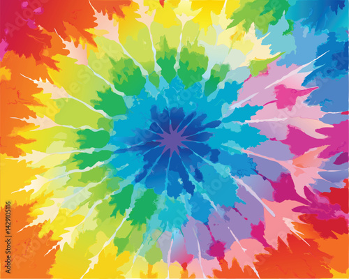 Vibrant Rainbow Tie Dye Spiral. Colorful Abstract Background