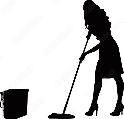 cleaning lady silhouette vector on transparent background