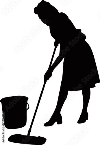 cleaning lady silhouette vector 
