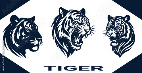 Angry Tiger Logo Silhouette – Fierce and Powerful Wild Cat Emblem Design