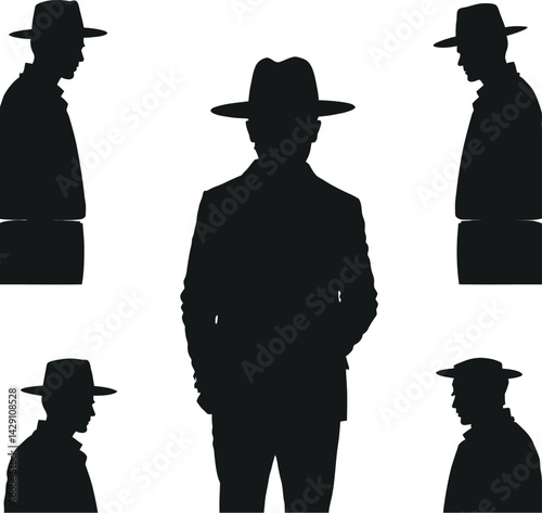  Men in Suits, Hats, Silhouette