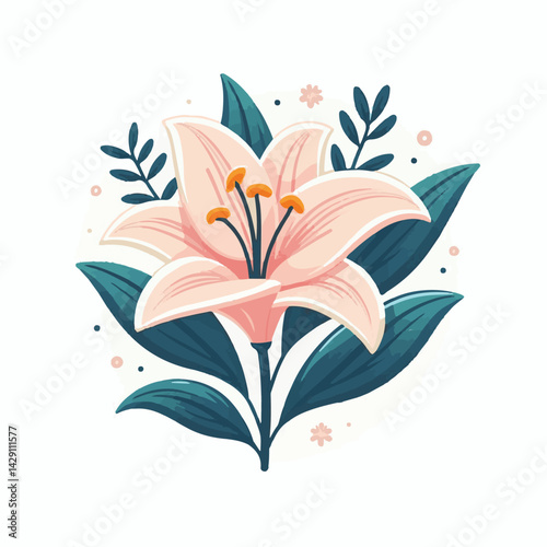 floral, lily, flower, nature, blossom, plant, white, background, spring, flora, bouquet, isolated, botanical, decoration, summer, botany, leaf, bloom, beautiful, green, closeup, petal, illustration, g