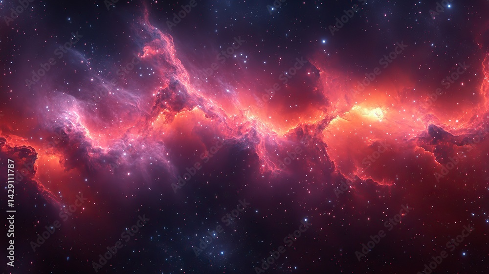 Fototapeta premium Scarlet threads weave through the fabric of a cosmic tapestry