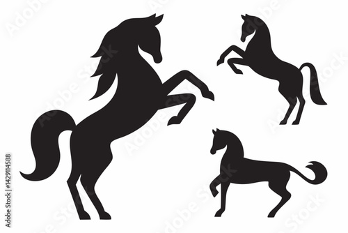Elegant black horse silhouettes collection rearing stallion and trotting pony design