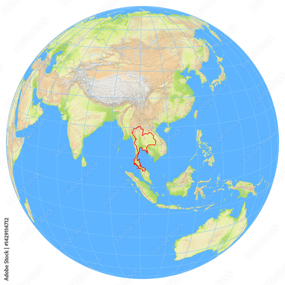 Naklejka premium View of the earth from space showing the location of Thailand