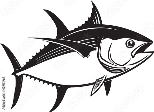 Tuna fish silhouette icon, tuna line art vector illustration silhouette of tuna black tuna silhouette. Vector illustration.