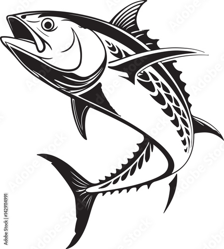 Tuna fish silhouette icon, tuna line art vector illustration silhouette of tuna black tuna silhouette. Vector illustration.