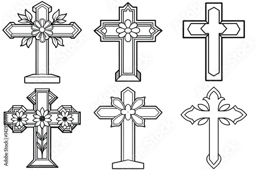 Remembrance cross outline vector illustration isolated on white background.
