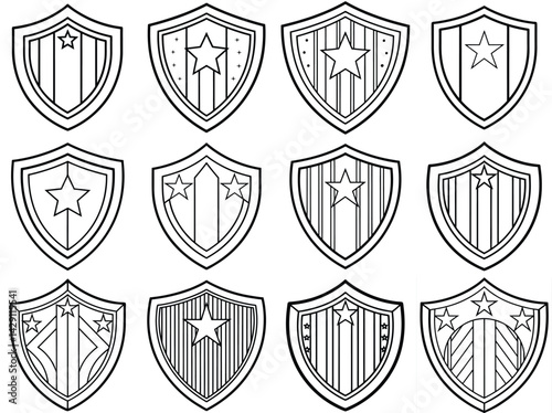 Patriotic shield outline vector illustration isolated on white background.