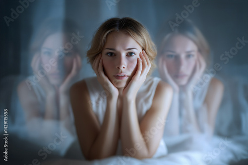 Woman With Anxiety And Hormonal Breakdown, Emotional Expression. Deep Psychological Distress. Concept For Therapy And Emotional Health. Mood Swings.