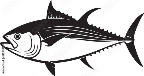 Tuna fish silhouette icon, tuna line art vector illustration silhouette of tuna black tuna silhouette. Vector illustration.