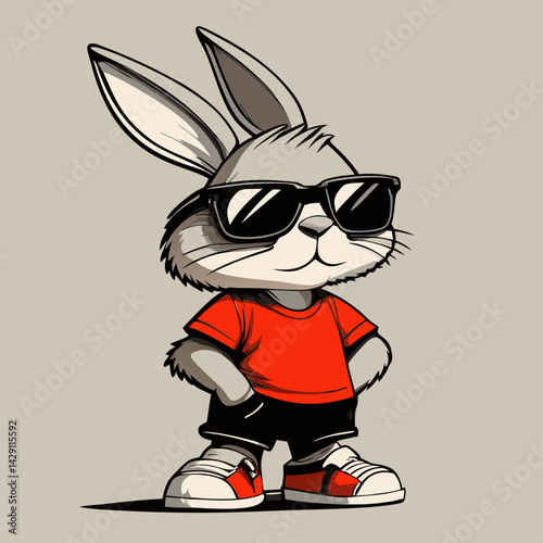 A stylish rabit with attitude, rocking shades, a red tee, and street-smart confidence vector