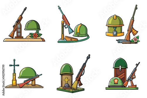 Helmet and rifle memorial vector illustration isolated on white background.