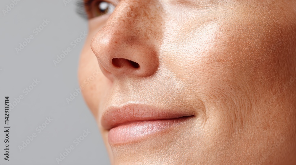 Fototapeta premium Close-up of diverse skin textures, highlighting pores, wrinkles, and blemishes - view signs texture photography