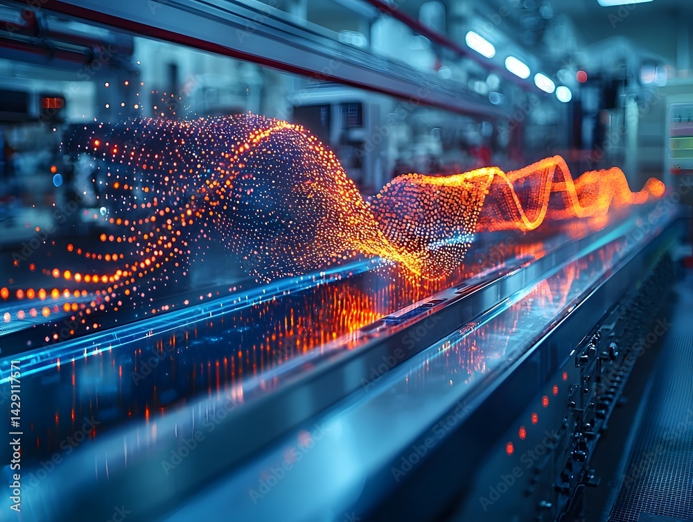 Futuristic physics lab with holographic energy wave patterns projected in mid air