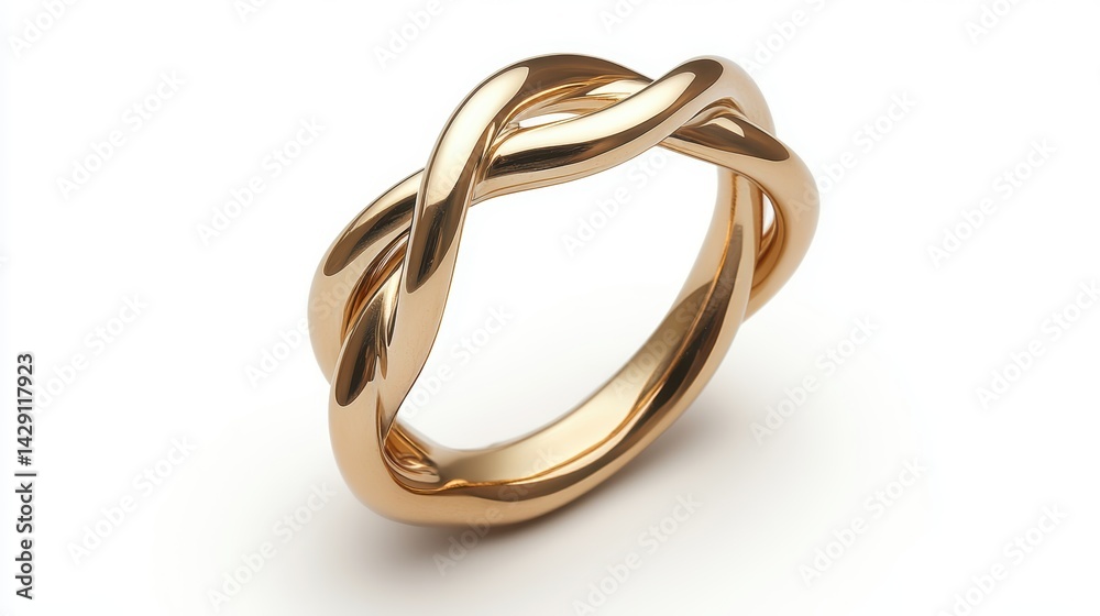 Naklejka premium Minimal twisted gold ring with organic shape, isolated on white background