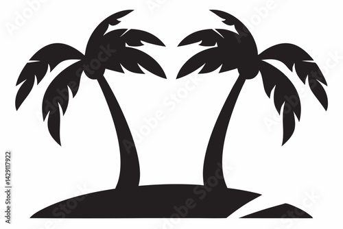 Tropical silhouette palm trees on island vector graphic design element