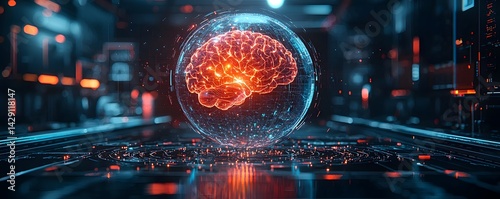 Obraz na płótnie Futuristic holographic brain interface displaying neural data w salonie