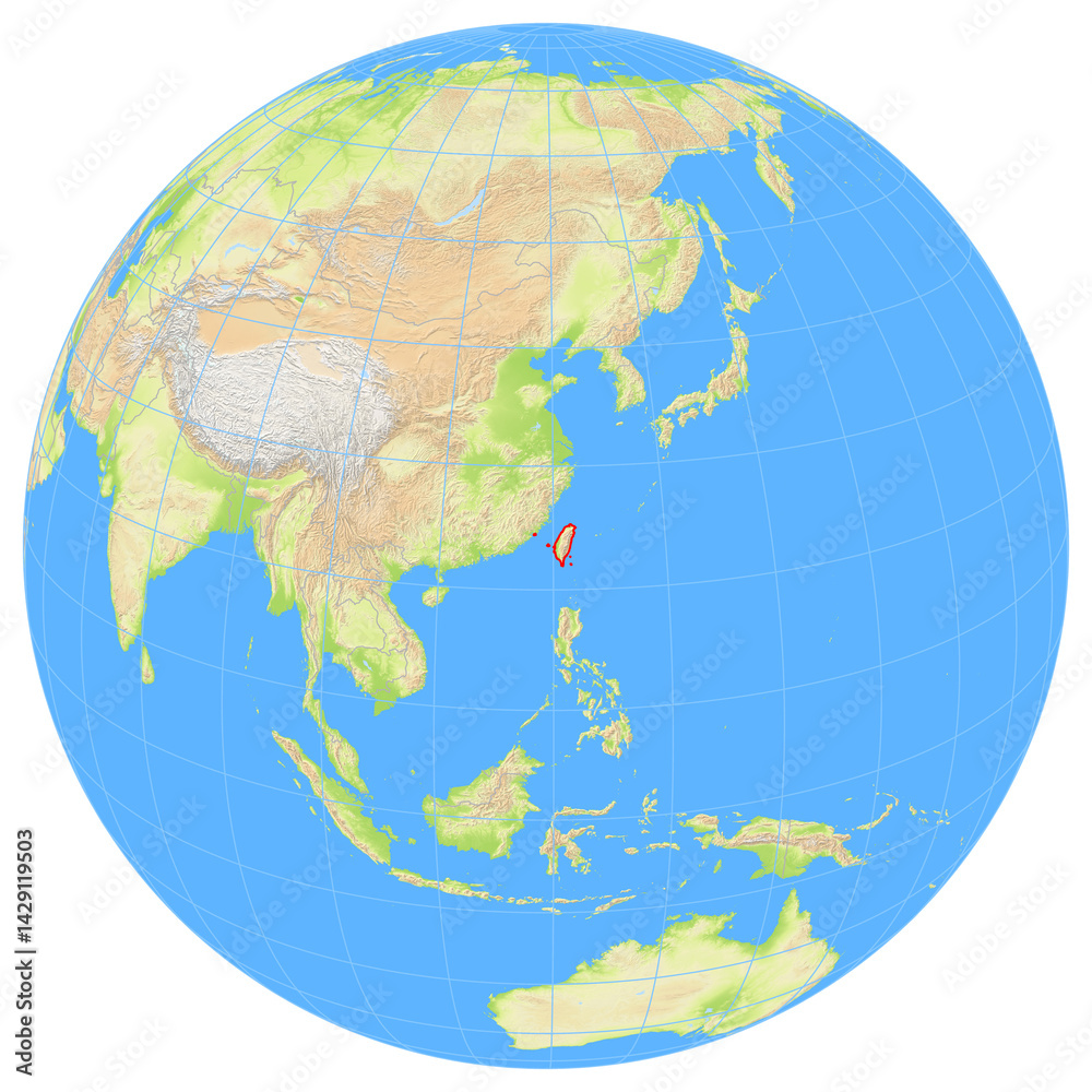 Fototapeta premium View of the earth from space showing the location of Taiwan