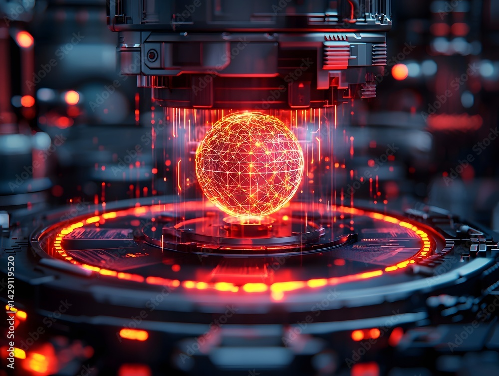 Futuristic holographic display of a complex neural network