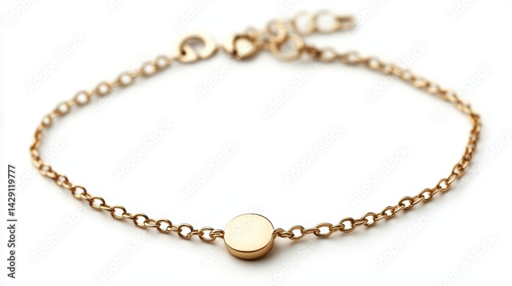 Dainty chain bracelet with tiny circular charm, isolated on white background Dainty chain bracelet with tiny circular charm, isolated on white background