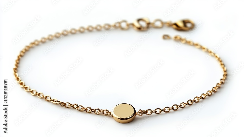 Dainty chain bracelet with tiny circular charm, isolated on white background Dainty chain bracelet with tiny circular charm, isolated on white background
