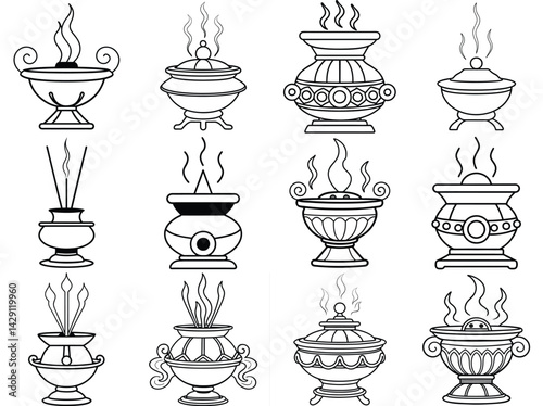 Incense Burner outline vector illustration isolated on white background.