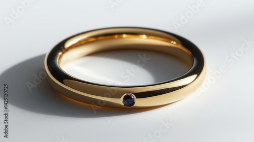 Slim ring with tiny gemstone inset, isolated on white background