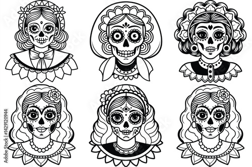 Día de los muertos poster silhouette vector illustration isolated on white background.