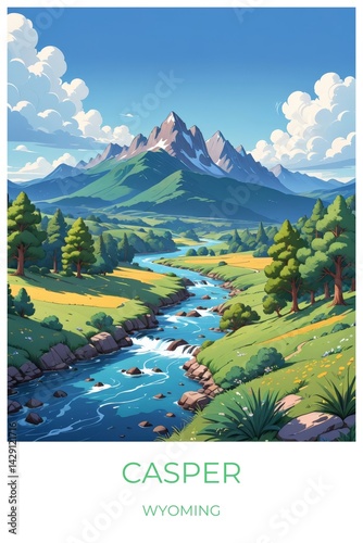 Casper Wyoming United states Travel Poster Illustration Print Decor Gift Canvas Wall Art Gift