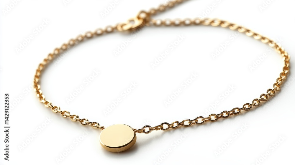 Minimal gold choker with floating dot charm, isolated on white background Minimal gold choker with floating dot charm, isolated on white background