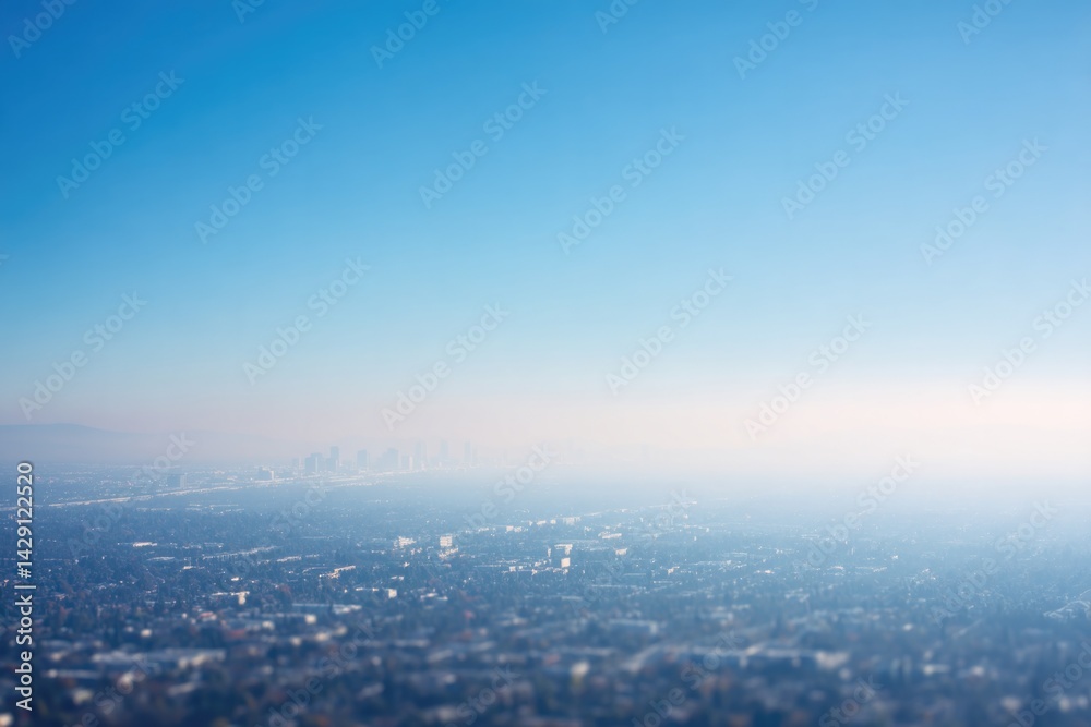 Fototapeta premium aerial view of city shrouded in pollution with clear blue sky above showcasing contrasts between urban sprawl and nature