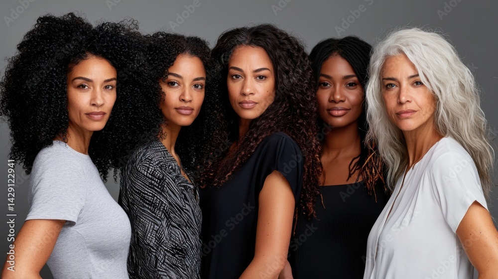 Obraz premium A group of women with different hair colors and styles are posing for a photo