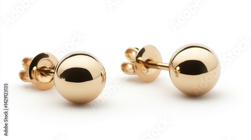 Tiny barbell-style stud earrings in gold, isolated on white background