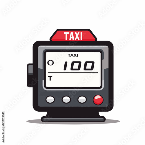Taxi meter illustration displaying fare amount in vibrant colors  